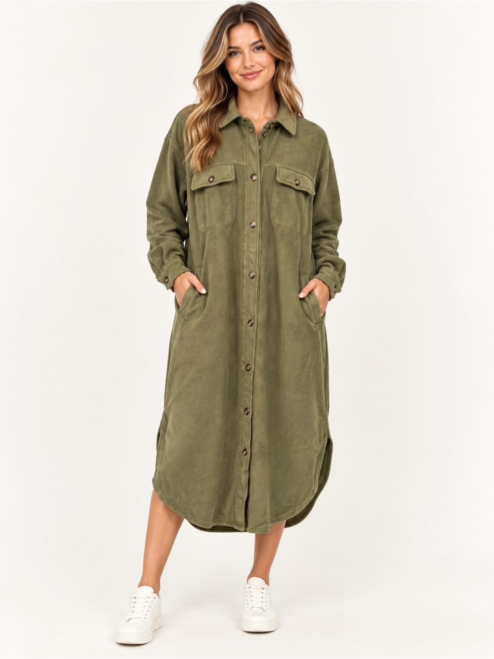 BiBi Olive Green Long Sleeve Button-Front Shacket